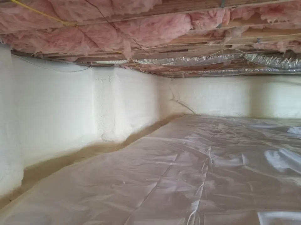 Crawl space encapsulation with closed-cell spray foam for Roof Waterproofing in Telford